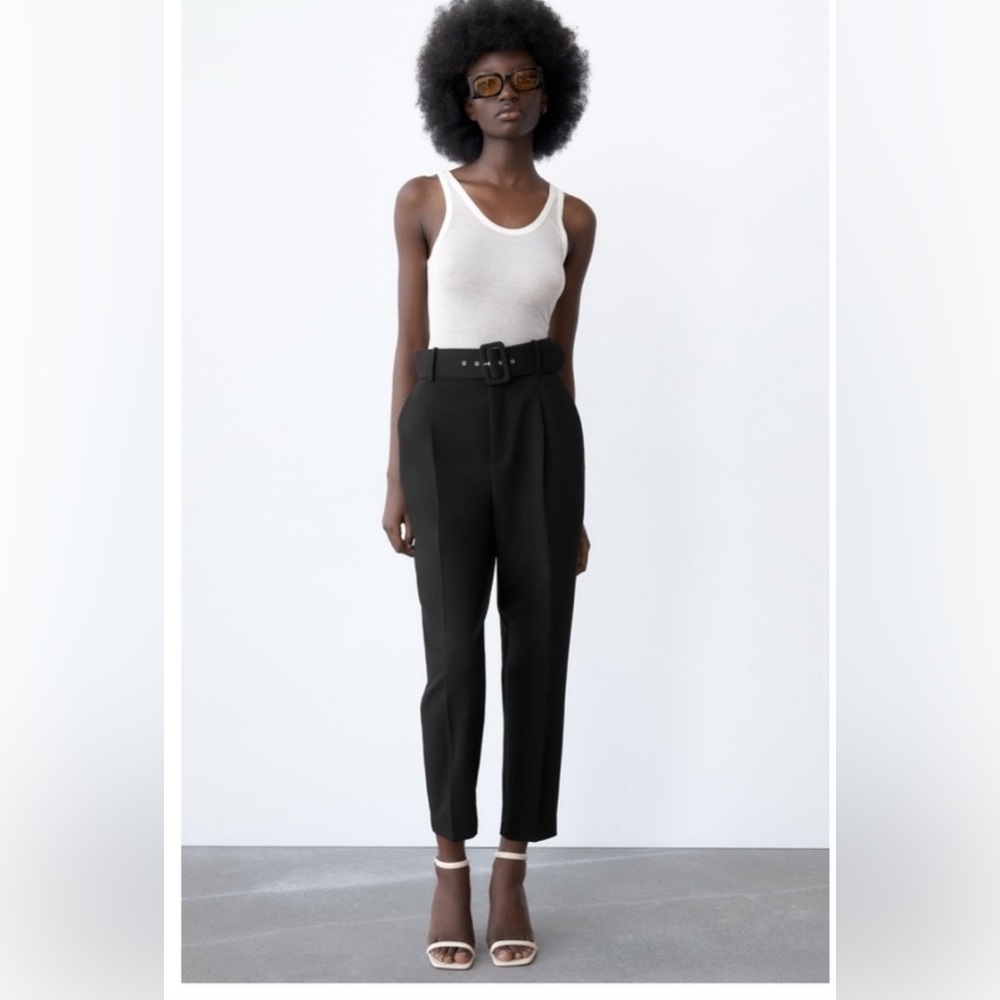 Zara black classic high waisted pants with belt